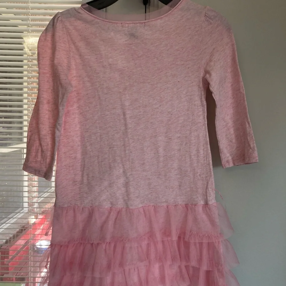 GapKids pink sparkly long sleeve dress with tulle layers at bottom S/6-7 GUC
